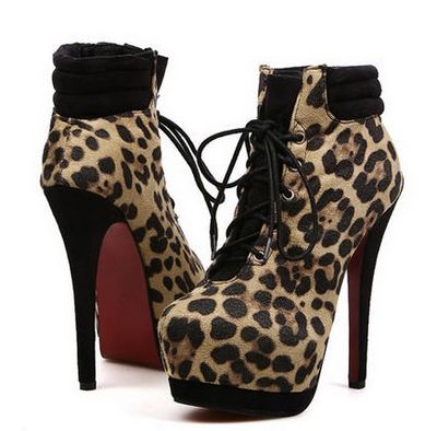 leopard print high heel booties