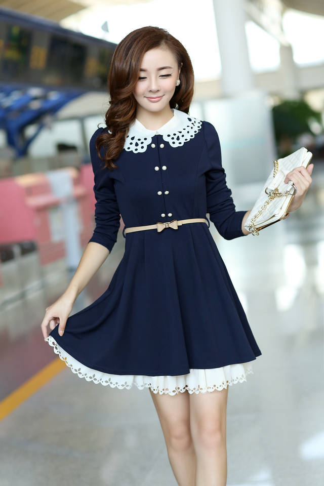 Gorgeous Royal Blue With Lace Detail Long Sleeve Dress on Luulla