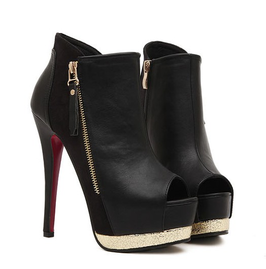 peep toe black heel boots