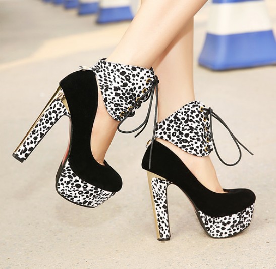 Sexy Leopard Print Lace Up High Heel Pumps on Luulla