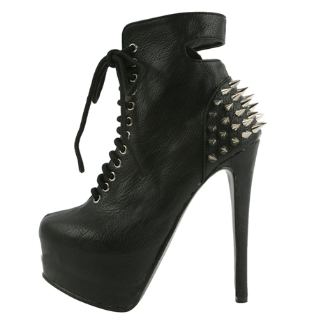Black Rivets Lace Up High Heel Boots on Luulla
