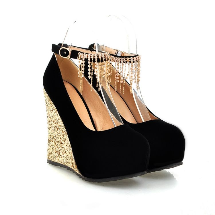 Black Diamante Design Fashion Wedge Shoes