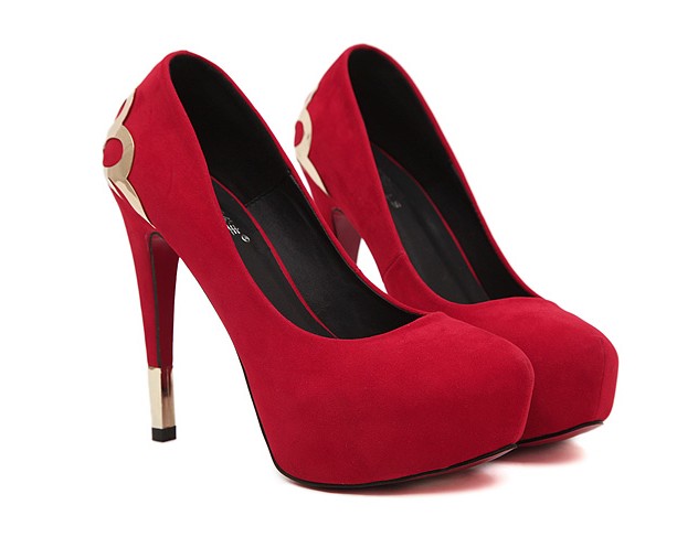 Red Metal Design High Heel Fashion Shoes