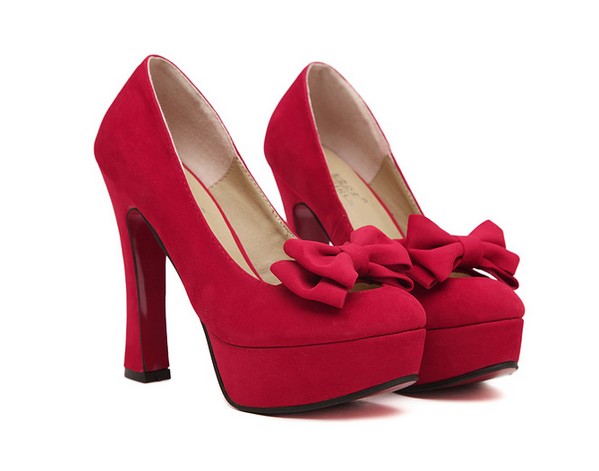 Cute Red Bow Knot Design High Heel Fashion Shoes