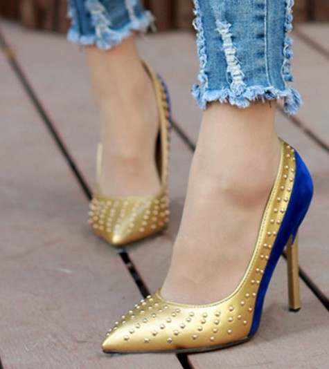 Stylish Rivets Design Pointed Toe High Heel Shoes