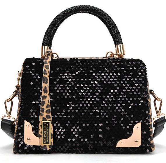 Stylish Black And Leopard Print Fashion Hand Bag