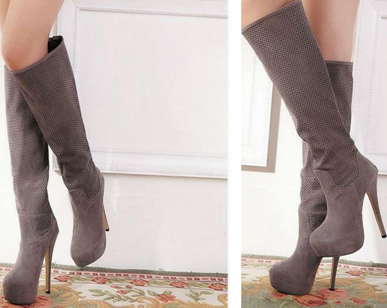 light grey high heel boots