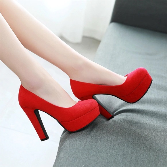 Red Suede High Heels Fashion Shoes