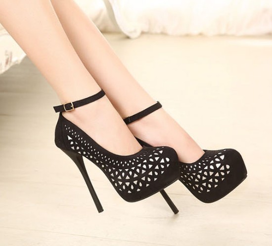 black strappy platform high heels