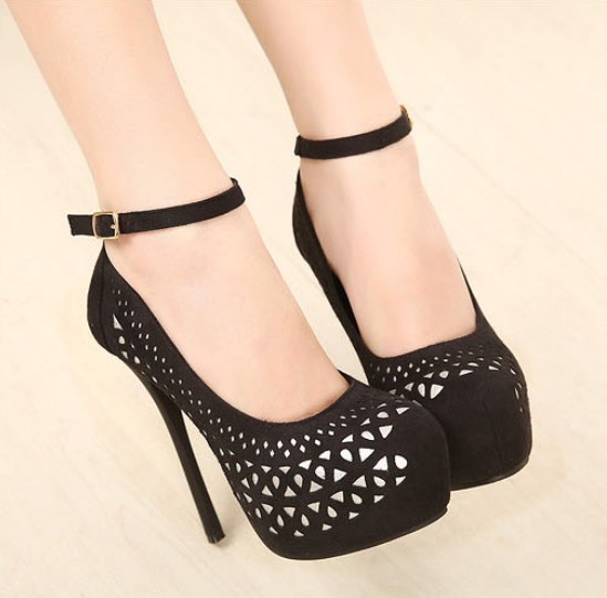 black strappy platform high heels