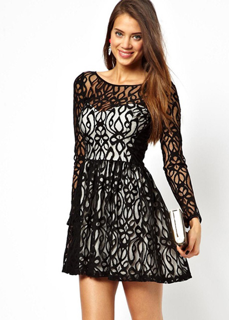 Sexy Black Lace Detail Skater Dress on Luulla