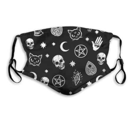 Black Moon Cat Skull Printed Washable And Reusable Face Mask