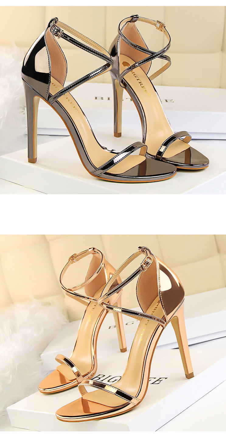 Elegant Ankle Strap High Heels Fashion Sandals In Silver And Gold