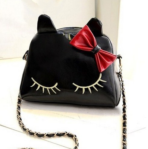 Cute Black Kitty Hand Bag With Bow