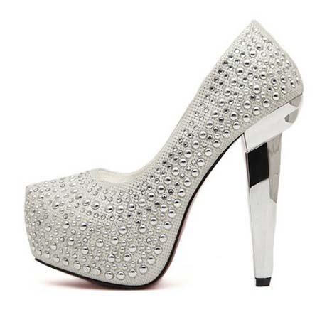 Silver Studded High Heel Party Pumps on 
