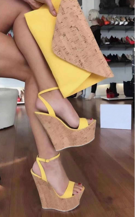 Yellow Peep Toe Platform Wedge Sandals