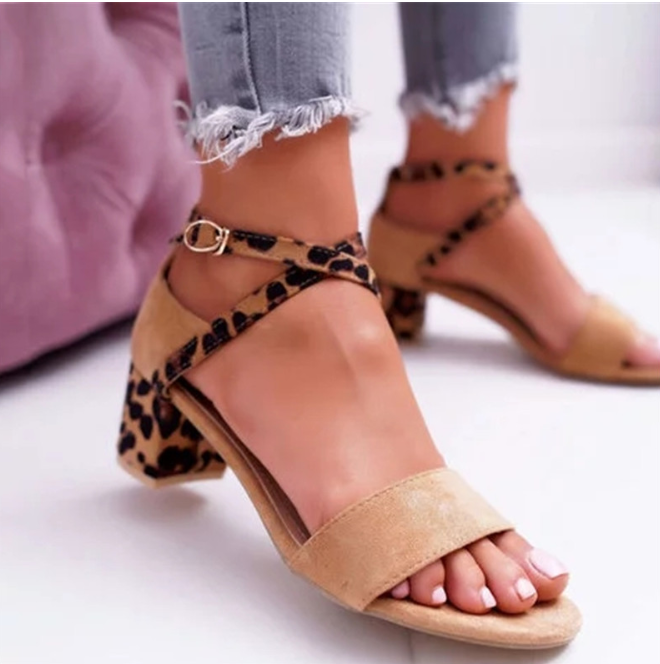 Leopard Print Mid Heels Women Summer Sandals