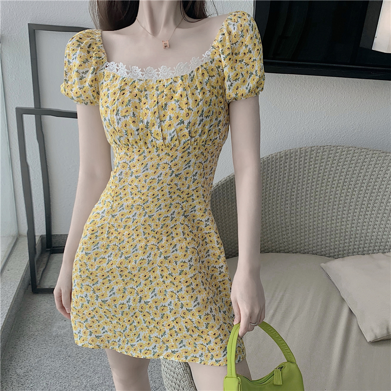 Yellow Summer Floral Vintage Retro Style Dress