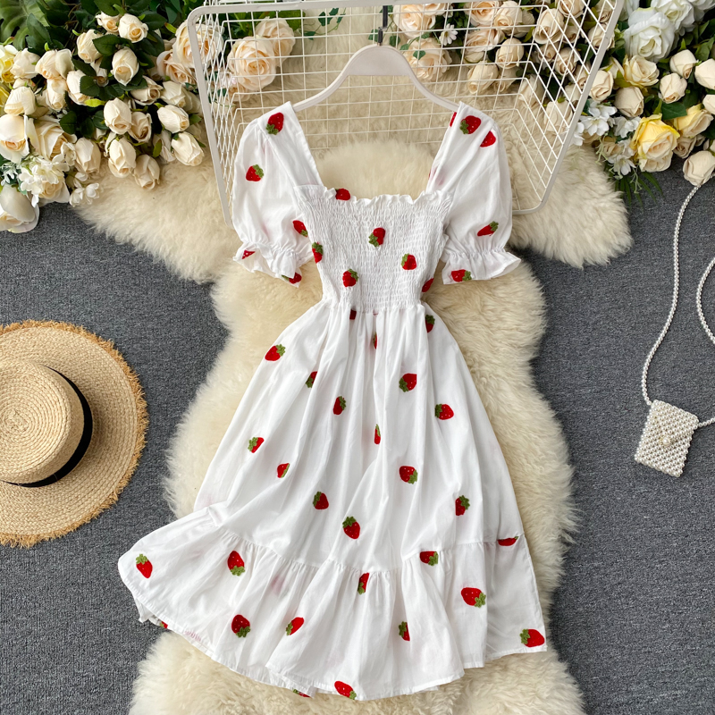 Cherry And Strawberry Kawaii Embroidery Vintage Dress