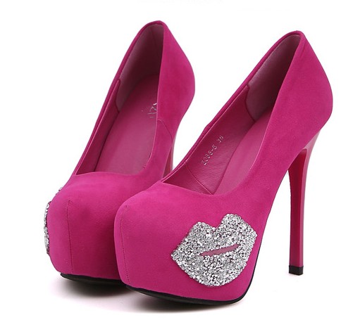 Sexy Diamante Rose Pink And Black High Heel Pumps