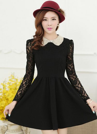 Black Doll Collar Lace Dress on Luulla