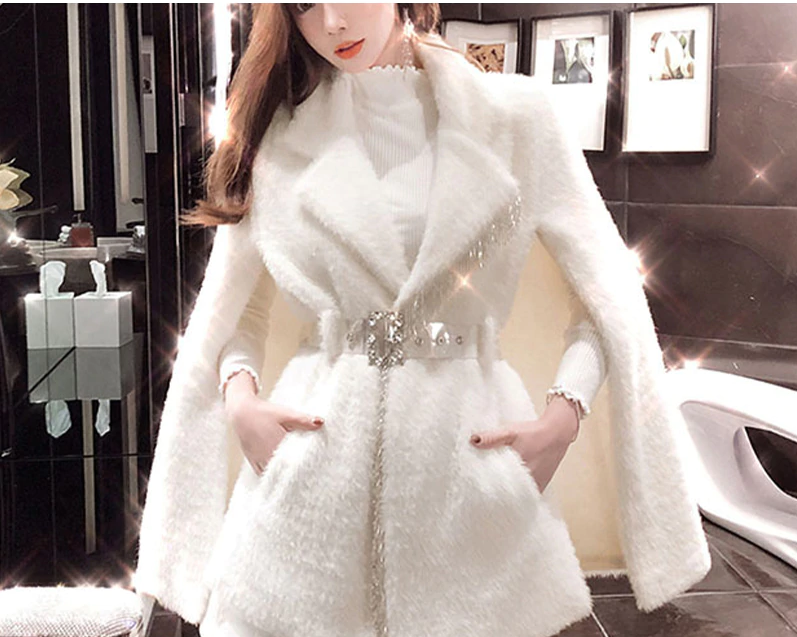 Forstad linje Tanke White Elegant Velvet Faux Fur Winter Coat on Luulla