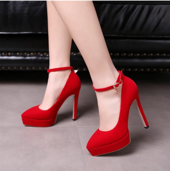 Chic Ankle Strap Black Red Blue Shoes