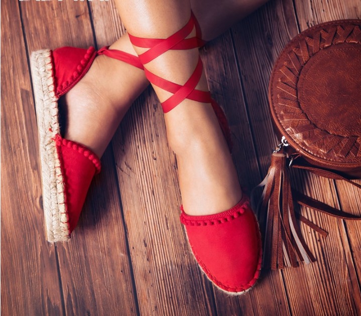 Lace Up Cross Strap Red Espadrilles Sandals