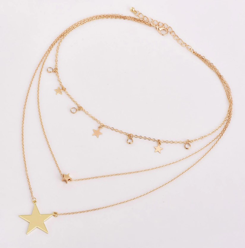 Beautiful Multi Layer Gold Stars Charmed Necklace
