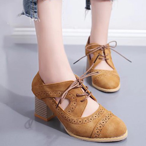 Retro Ankle Strap Lace up Oxford Shoes