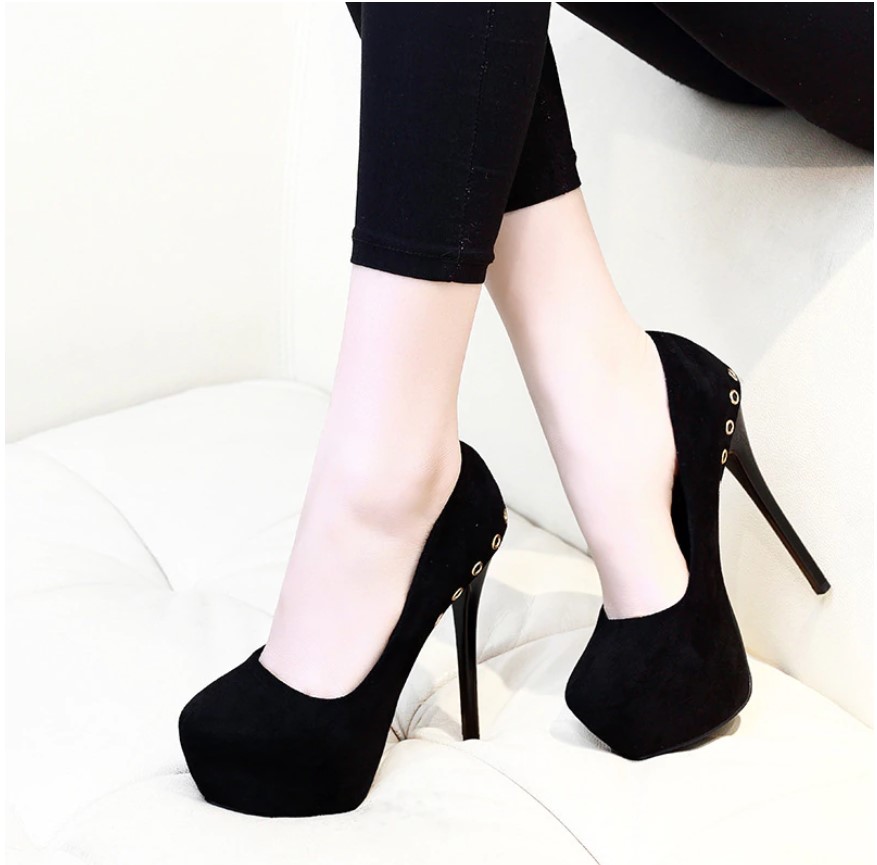 All Black Suede Stiletto Heels Party Shoes