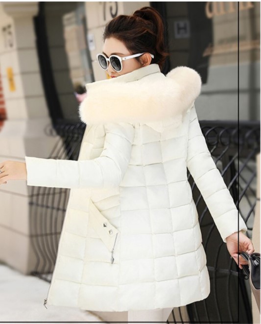Hooded Faux Fur Collar Women's Winter Coat