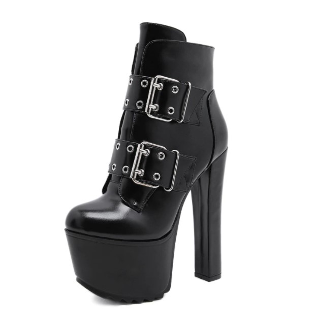 Gothic Pu Leather Black High Heels Ankle Boots
