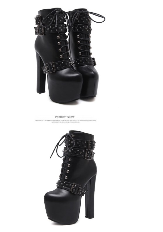 Black Fashion Rivets High Heels Boots