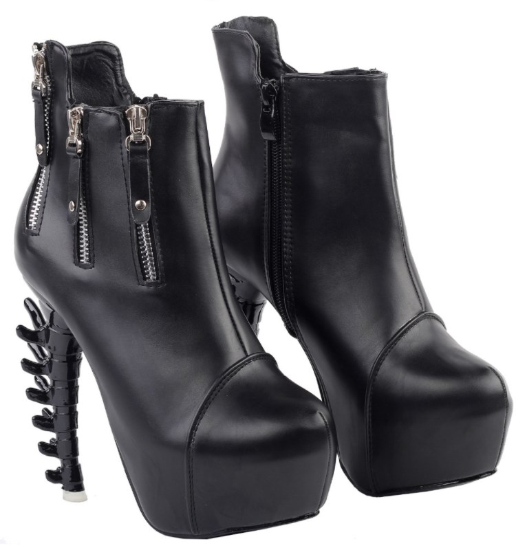 Gothic Punk Black Bone Heels Fashion Boots
