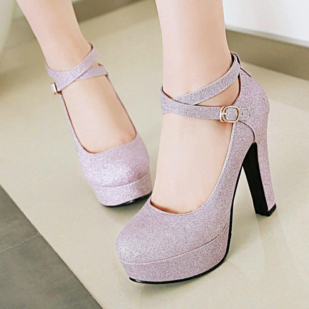 Elegant Ankle Strap Bling Fashion Shoes