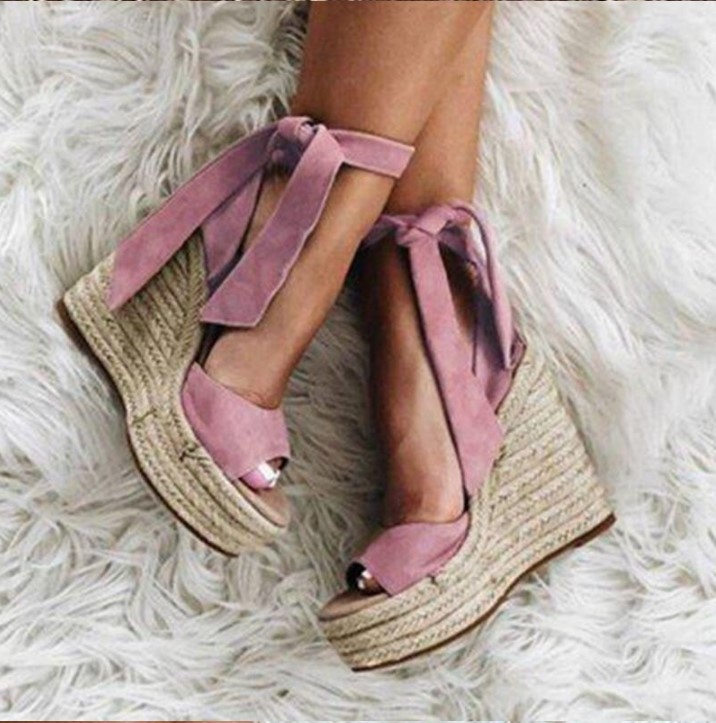 Elegant Women Lace Up Wedge Platform Sandals