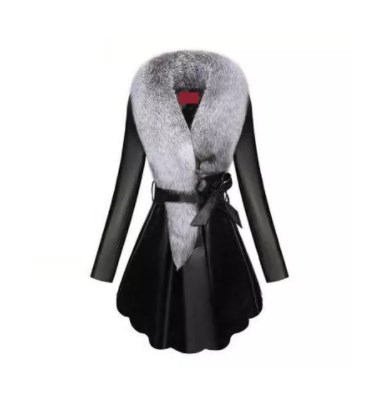 Elegant Detachable Faux Fur Collar Women's Pu Leather Winter Coat