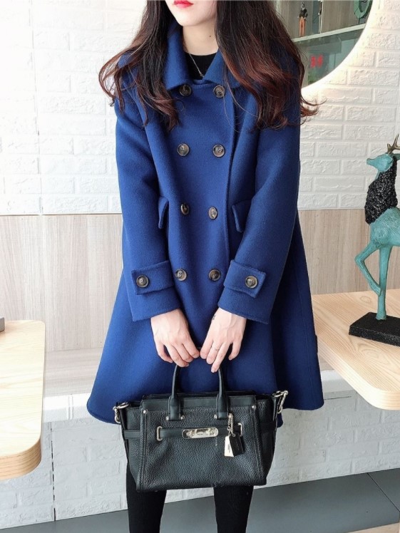 Double Breasted Mid Length Woolen Coat