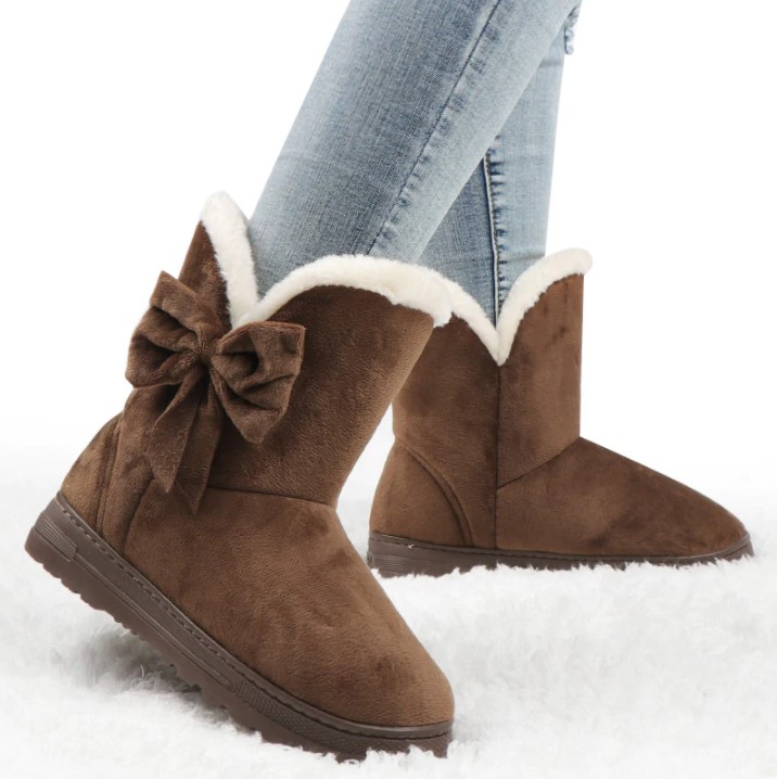 Beautiful Ladies PU Leather Winter Boots with Bow