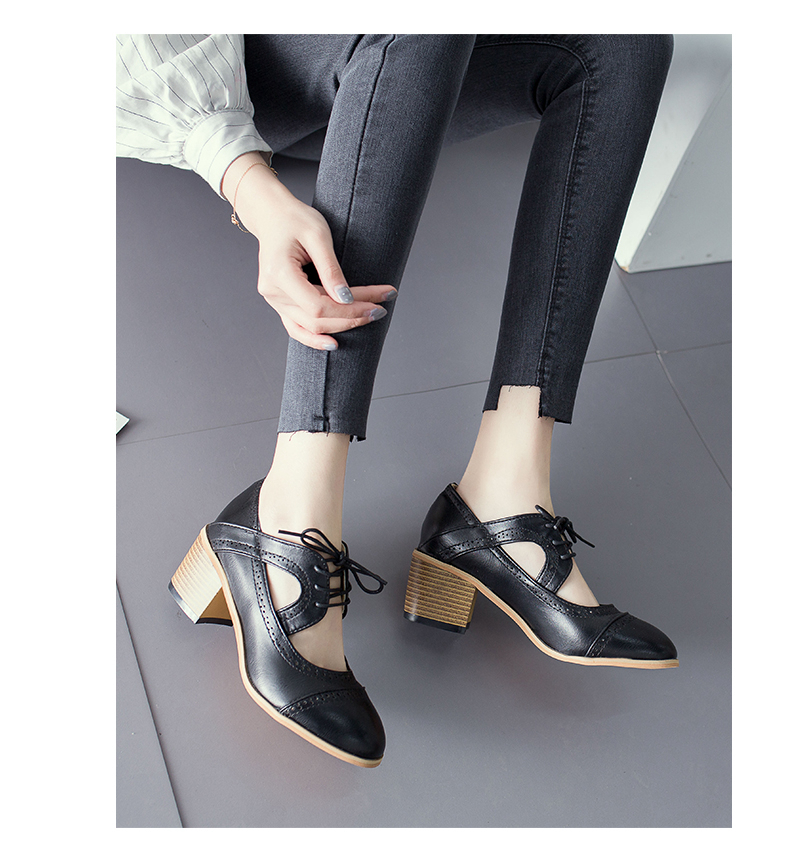 Chic Round Toe Lace Up High Heels Oxford Shoes