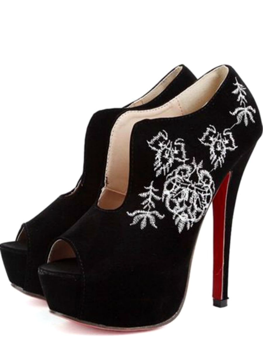 Sexy Black Peep Toe Oriental Inspired High Heels Suede Pumps on Luulla