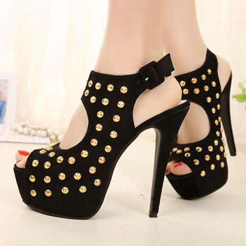 black studded high heels