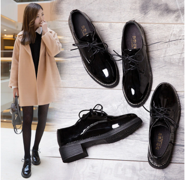 Trendy Lace Up Black Leather Shoes