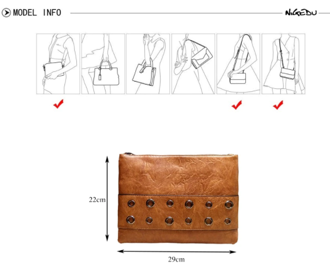 NIGEDU Women Envelope Clutch Bag PU Leather Female Day Clutches Large Purse  Even
