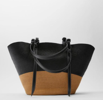 Straw Woven Color Stitching Basket Bag