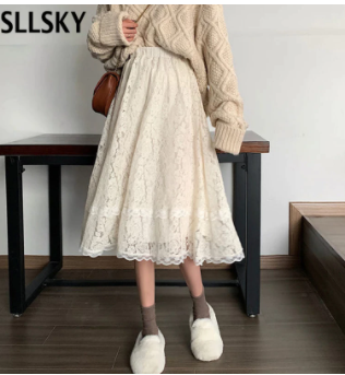 Elastic High Waist Lace Skirt Women Korean Version