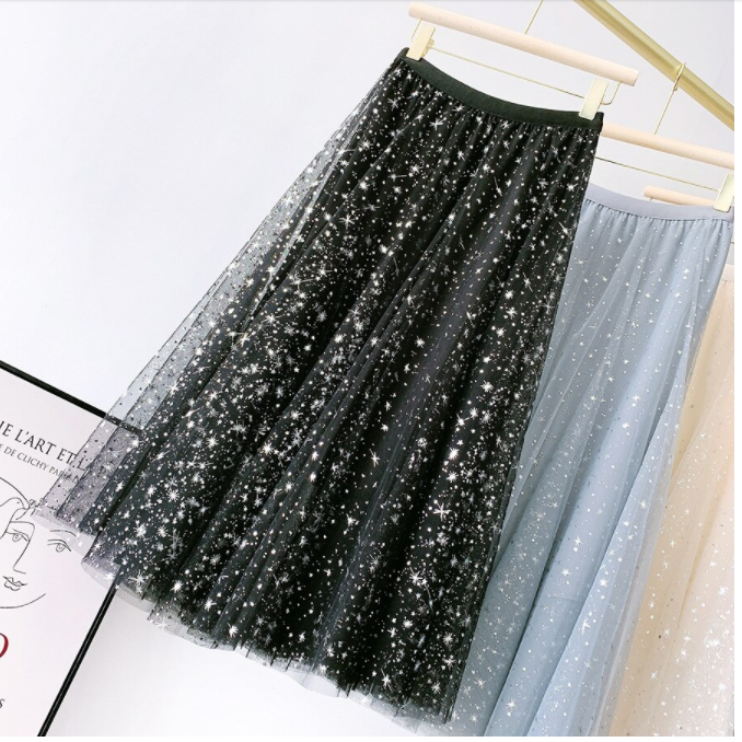 Starry Sky Sparkling Mesh Tulle Long Skirt