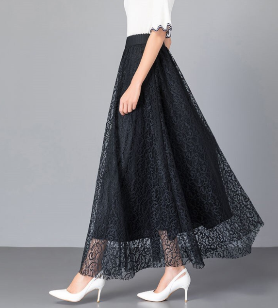 Lace Elastic High Waist Long Skirt