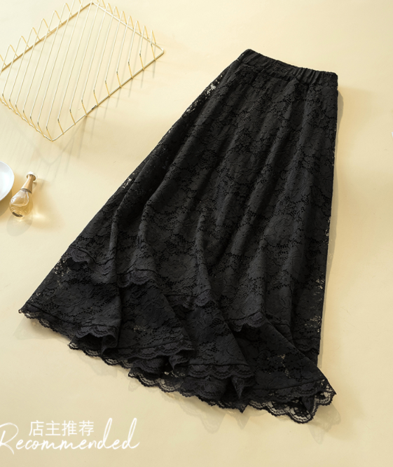 Black Lace Long Skirt Faldas